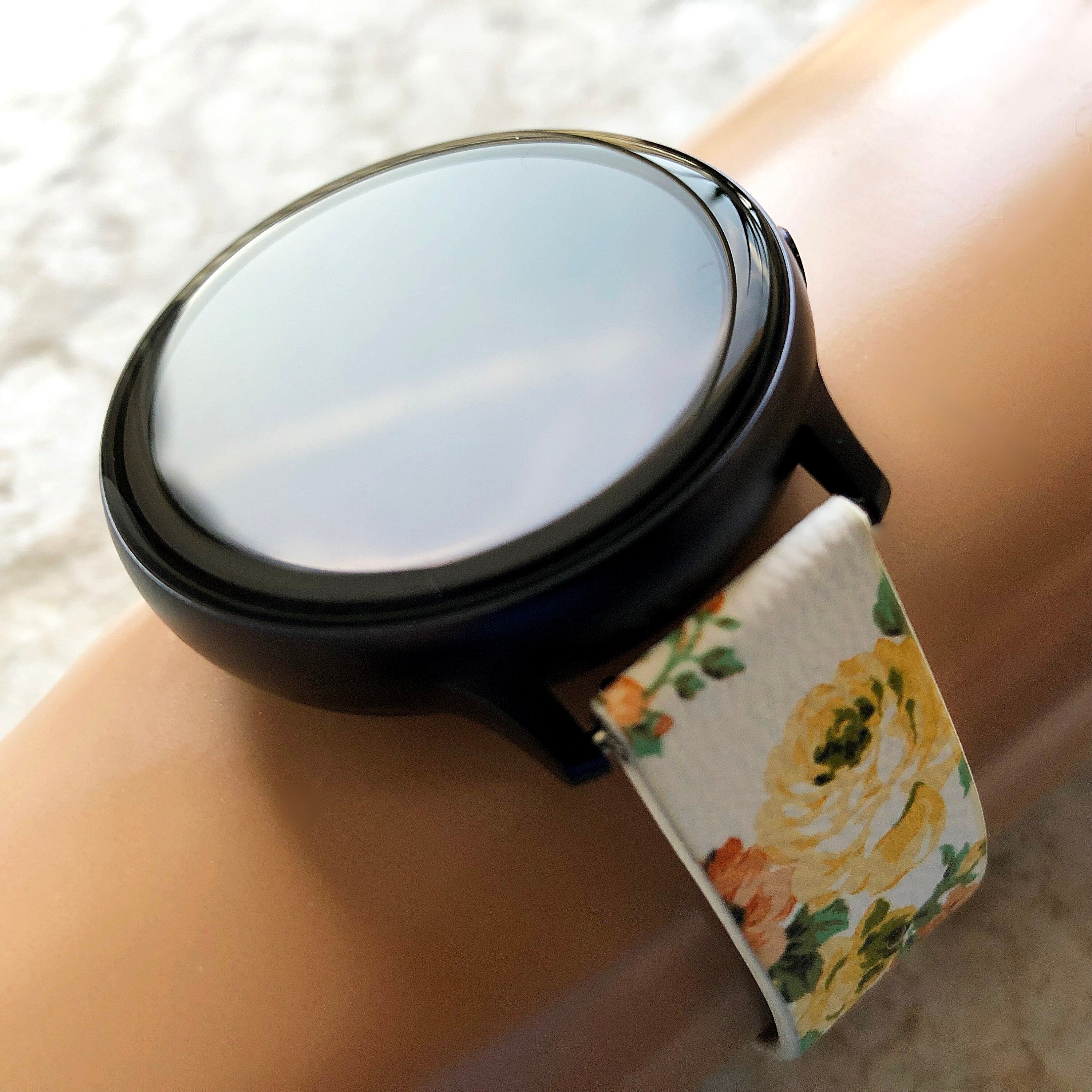 Samsung FL-1 Band for Galaxy Watch Active 2 40mm 42mm 44mm Soft Yellow Floral Bracelet Cuff Leather Wristband Strap with Quick Release Pins